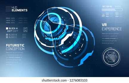 3D Futuristic Technology HUD Interface Elements Set. Big Data, Virtual Reality, Artificial Intelligence, Hologram Screen, Science Fiction, Security System. Vector EPS 10 Illustration