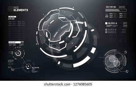3D Futuristic Technology HUD Interface Elements Set. Big Data, Virtual Reality, Artificial Intelligence, Hologram Screen, Science Fiction, Security System. Vector EPS 10 Illustration