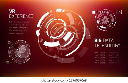3D Futuristic Technology HUD Interface Elements Set. Big Data, Virtual Reality, Artificial Intelligence, Hologram Screen, Science Fiction, Security System. Vector EPS 10 Illustration