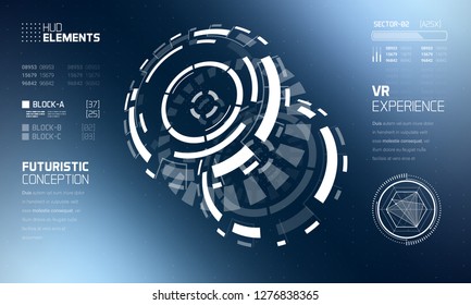 3D Futuristic Technology HUD Interface Elements Set. Big Data, Virtual Reality, Artificial Intelligence, Hologram Screen, Science Fiction, Security System. Vector EPS 10 Illustration