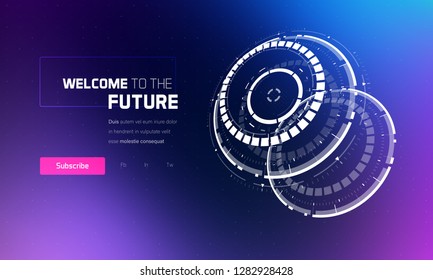 3D Futuristic Technology HUD Interface Elements Set. Big Data, Virtual Reality, Artificial Intelligence, Hologram Screen, Science Fiction, Security System. Vector EPS 10 Illustration