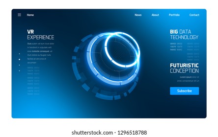 3D Futuristic Technology HUD Interface Elements Set. Big Data, Virtual Reality, Artificial Intelligence, Hologram Screen, Science Fiction, Security System. Vector EPS 10 Illustration