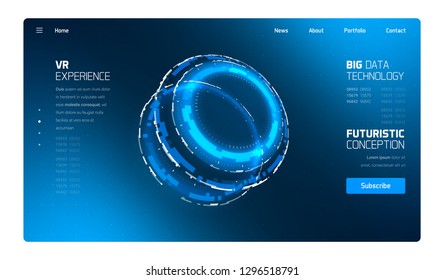 3D Futuristic Technology HUD Interface Elements Set. Big Data, Virtual Reality, Artificial Intelligence, Hologram Screen, Science Fiction, Security System. Vector EPS 10 Illustration