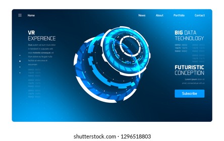3D Futuristic Technology HUD Interface Elements Set. Big Data, Virtual Reality, Artificial Intelligence, Hologram Screen, Science Fiction, Security System. Vector EPS 10 Illustration