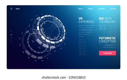 3D Futuristic Technology HUD Interface Elements Set. Big Data, Virtual Reality, Artificial Intelligence, Hologram Screen, Science Fiction, Security System. Vector EPS 10 Illustration