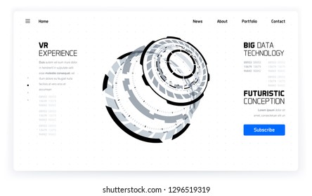 3D Futuristic Technology HUD Interface Elements Set. Big Data, Virtual Reality, Artificial Intelligence, Hologram Screen, Science Fiction, Security System. Vector EPS 10 Illustration