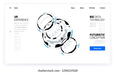 3D Futuristic Technology HUD Interface Elements Set. Big Data, Virtual Reality, Artificial Intelligence, Hologram Screen, Science Fiction, Security System. Vector EPS 10 Illustration