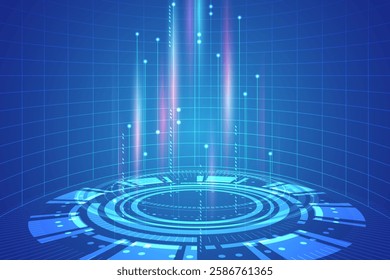 3D Futuristic Technology HUD Interface Elements High Speed Connection. Big Data, Virtual Reality, Artificial Intelligence, Hologram Screen, Science Fiction, Security System. Illustration background