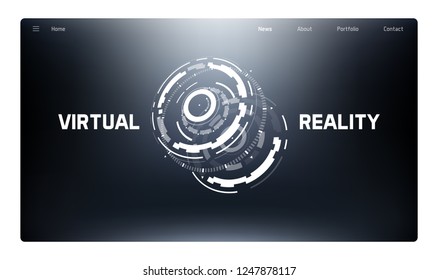 3D Futuristic Technology Minimalistic Website Template. Landing Page, Big Data, Virtual Reality, Artificial Intelligence, Hologram Screen, Science Fiction, Security System. Vector EPS 10 Illustration