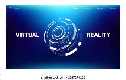 3D Futuristic Technology Minimalistic Website Template. Landing Page, Big Data, Virtual Reality, Artificial Intelligence, Hologram Screen, Science Fiction, Security System. Vector EPS 10 Illustration