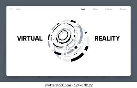 3D Futuristic Technology Minimalistic Website Template. Landing Page, Big Data, Virtual Reality, Artificial Intelligence, Hologram Screen, Science Fiction, Security System. Vector EPS 10 Illustration