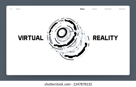 3D Futuristic Technology Minimalistic Website Template. Landing Page, Big Data, Virtual Reality, Artificial Intelligence, Hologram Screen, Science Fiction, Security System. Vector EPS 10 Illustration