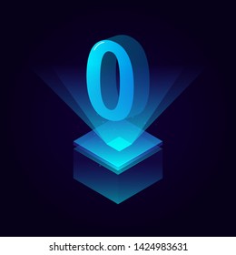 3d futuristic tiffany blue solid number vector on square platform, shiny digital isometric count illustration with spotlight shimmer on light cube stage, technology typography of number zero 0 symbol