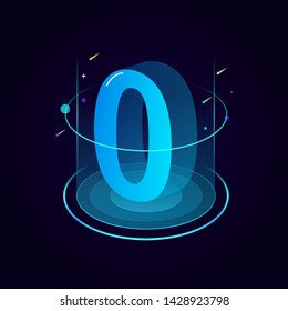 3d futuristic tiffany blue solid number vector on round platform, shiny isometric count down illustration light shimmer stage, e-commerce sale promotion, technology digital typography of zero 0 symbol