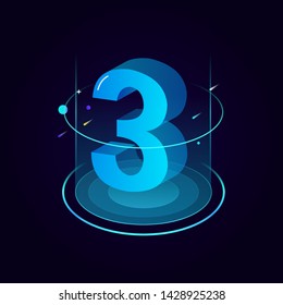 3d futuristic tiffany blue solid number vector on round platform, shiny isometric count down illustration light shimmer stage, e-commerce sale promotion, technology digital typography three 3 symbol