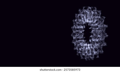 3D futuristic vector geometric shape with purple dots and lines. Structure technology network connection. Abstract wireframe torus twist form. Ai in dark cyberspace background.