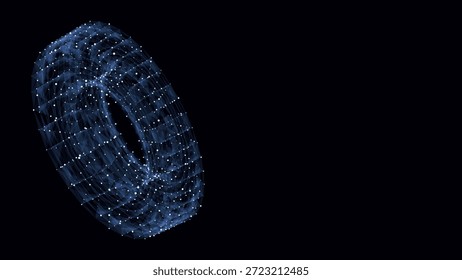 Forma geométrica vetorial futurista 3D com pontos e linhas azuis. Conexão de rede de tecnologia de estrutura. Forma de torção de torção de arame abstrato. Ai no fundo escuro do ciberespaço.