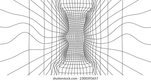 3D futuristic wavy wireframe room on white background. Digital perspective grid. Vector illustration.