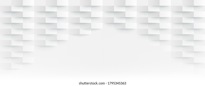 3D Futuristic white paper corners mosaic white background with copy space. Realistic geometric mesh rectangle texture. Abstract white vector wallpaper with hexagon grid.