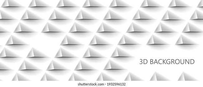 3D Futuristic white paper corners mosaic white background with copy space. Realistic geometric mesh rectangle texture. Abstract white vector wallpaper with hexagon grid.