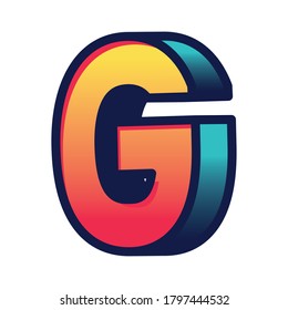 3d g gradient letter design, lettering typography retro and comic theme Vector illustration