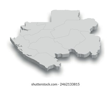 3d Gabon white map with regions isolated on white background