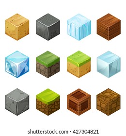 3D Game block Isometric Cubes Big Set elements nature