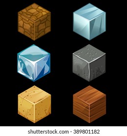 3D Game block Isometric Set , Cube for game, element texture, nature brick for computer game illustration