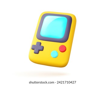 3D game console icon in cartoon style. Old, vintage electrical item on a white isolated background. 90s technology vector illustration.