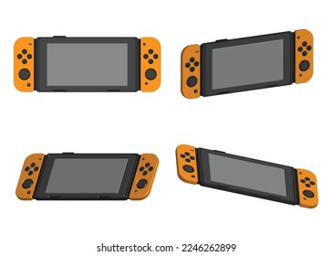 3D Game Controller Set Vector, Orange Gaming Device Set, Video Gaming Console