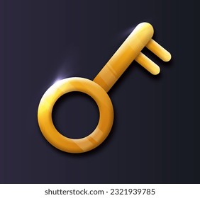3D game key icon concept. Inventory for opening treasure chests. Interface for mobile software, UI and UX. Poster or banner for website. Isometric vector illustration isolated on dark background