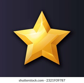 3D game star icon concept. Experience points to improve character. Interface for mobile apps and programs. Graphic element for software. Isometric vector illustration isolated on dark background