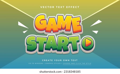 3D Game Start, Fun Colorful Text Effect Graphic Styles, Vector