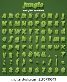 3D game text jungle grass text effect in green style typeface letters alphabets and numbers