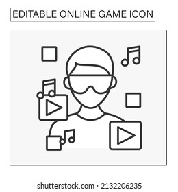  3d gameplay line icon. Gaming with virtual reality goggles. Smart technology for watching videos and images. Online game concept. Isolated vector illustration.Editable stroke