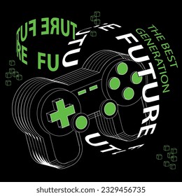 3D Gamer print . Vector joysticks gamepad illustration with slogan texts, for t-shirt prints and other uses.