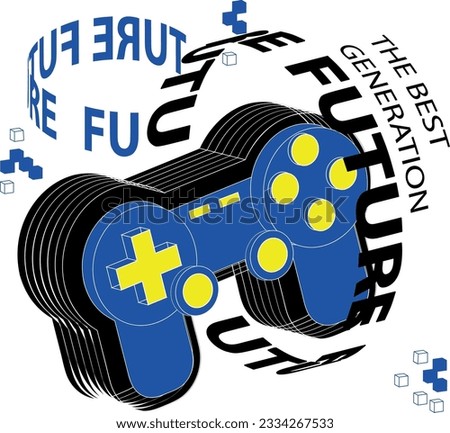 3D Gamer print . Vector joysticks gamepad illustration with slogan texts, for t-shirt prints and other uses.