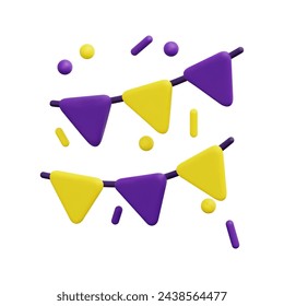 3d garland icon vector. Isolated on white background. 3d party, birthday and celebration concept. Cartoon minimal style. 3d triangle flag party icon vector render illustration.