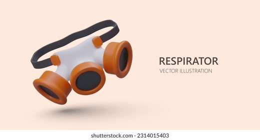 3d gas mask in orange color. Web poster with place for text. Respiratory protection concept. Emergency clothing. Colorful vector illustration in cartoon style with pink background