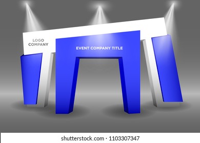 Entrada 3d estilo abstracto sencillo para exposición con luz reflectante y espacio para la compañía del logo.
Vector editable.