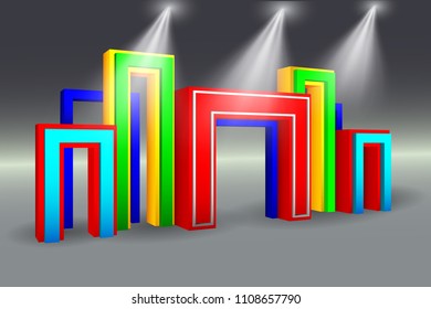 3d gate entrance abstract style for exhibition with spothlight. Vector editable.