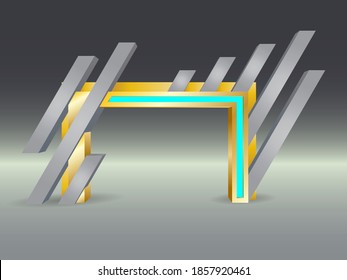 3d gate entrance abstract style for event exhibition. Vector editable drawing coloring isolated.