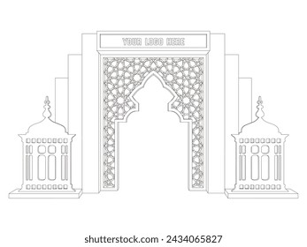 3d gate entrance arabic ramadan ied islamic decoration with blank space logo company for event exhibition. vector editable sketch outline drawing coloring isolated.