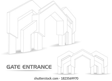 3d gate entrance backdrop construction with blank space logo company for event exhibition. vector editable sketch outline drawing coloring isolated..