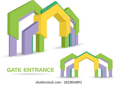 3d gate entrance backdrop construction with blank space logo company for event exhibition. vector editable isolated.