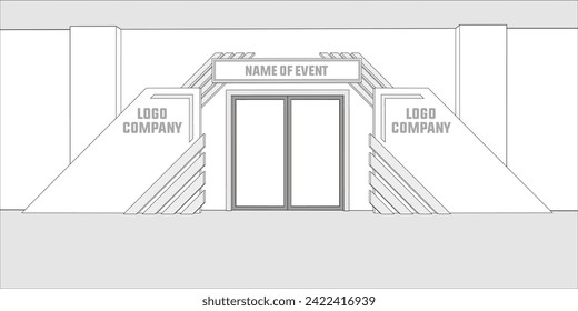 3d gate entrance backdrop  futuristic modern geometric decoration with blank space logo company for event exhibition. Vector editable sketch outline drawing coloring isolated.