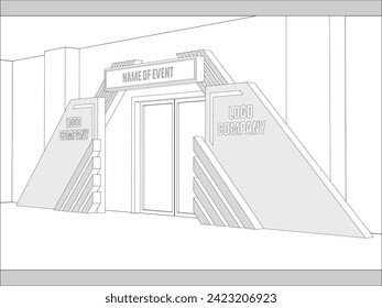 3d gate entrance backdrop  futuristic modern geometric decoration with blank space logo company for event exhibition. Vector editable sketch outline drawing coloring isolated.