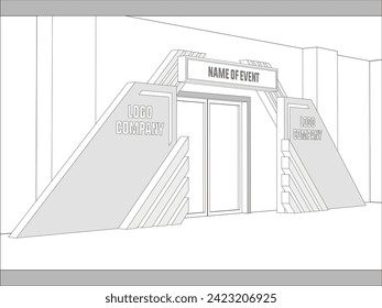 3d gate entrance backdrop  futuristic modern geometric decoration with blank space logo company for event exhibition. Vector editable sketch outline drawing coloring isolated.