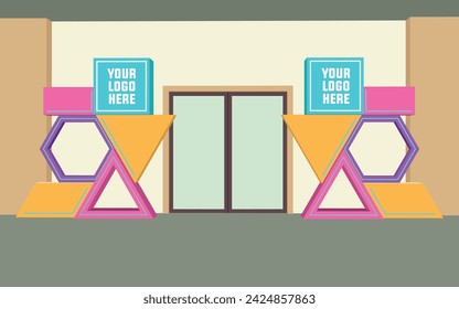 3d gate entrance backdrop  futuristic modern geometric decoration with blank space logo company lighted for event exhibition. Vector editable isolated.