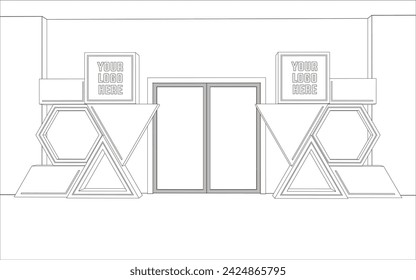 3d gate entrance backdrop  futuristic modern geometric decoration with blank space logo company for event exhibition. Vector editable sketch outline drawing coloring isolated.